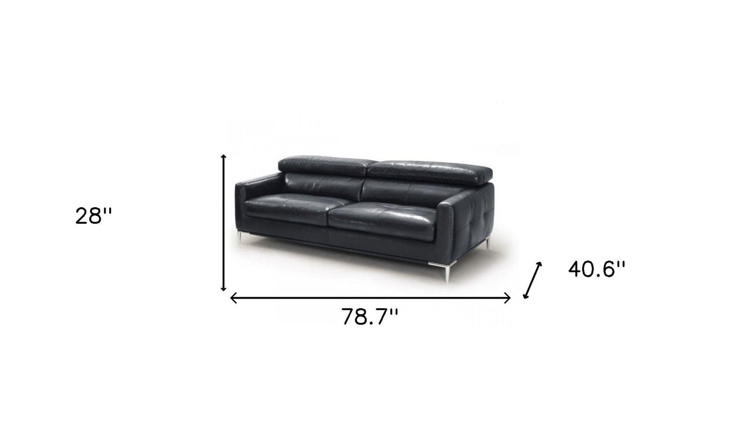 Modway Furniture 79" Black Leather Sofa with Silver Legs - Luxurious Comfort, Contemporary Design & Elegant Appeal - 488830-HOMEROOTS