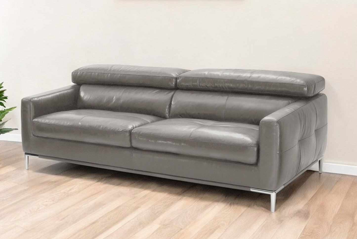 Modway Furniture 79" Dark Gray Leather Sofa with Silver Metal Legs - Luxurious Comfort & Contemporary Style for Your Home - 488831-HOMEROOTS