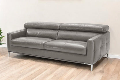 Modway Furniture 79" Dark Gray Leather Sofa with Silver Metal Legs - Luxurious Comfort & Contemporary Style for Your Home - 488831-HOMEROOTS