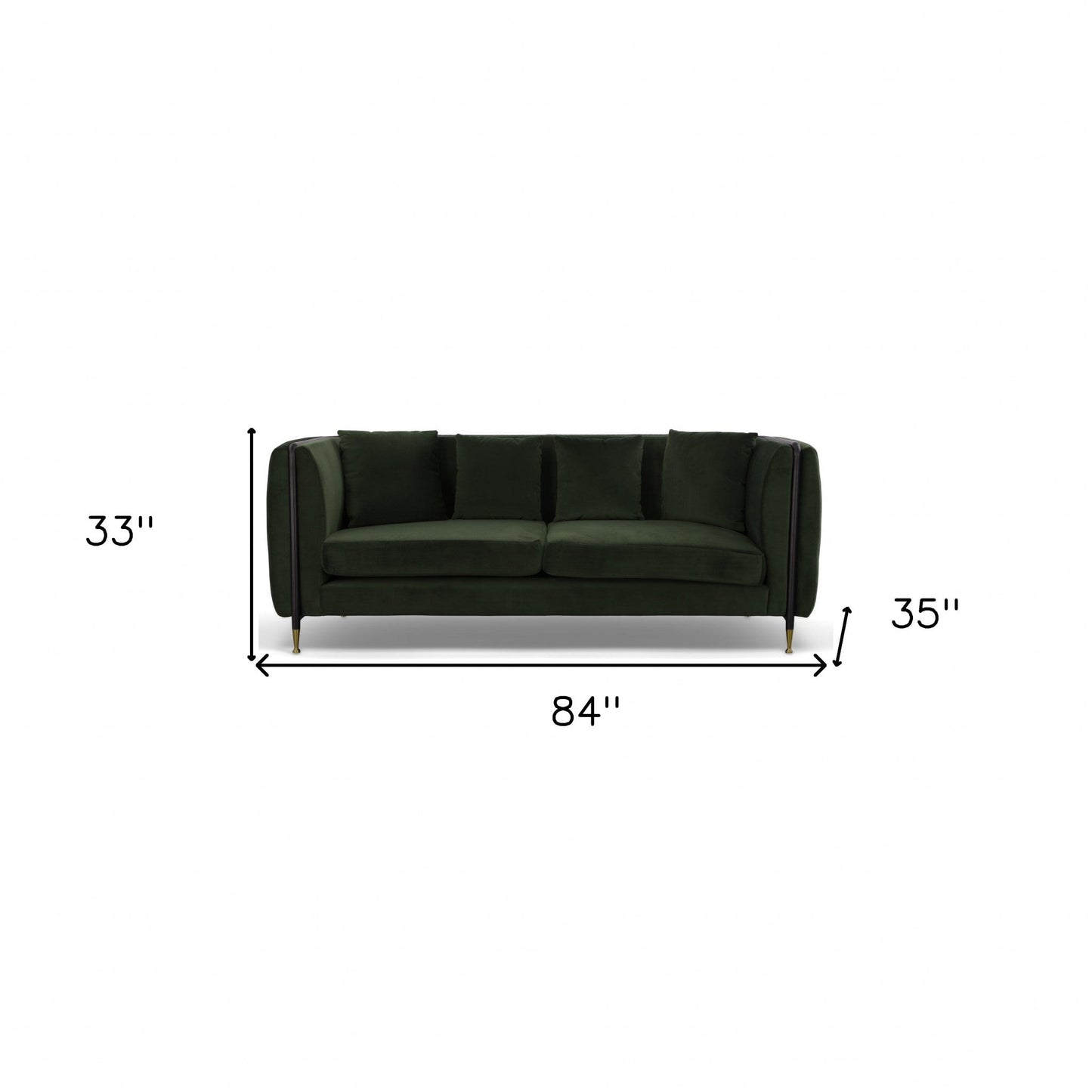 Modway Furniture 84" Dark Green Velvet Sofa - Luxurious Comfort with Stylish Black & Gold Legs for Chic Decor - 488835-HOMEROOTS