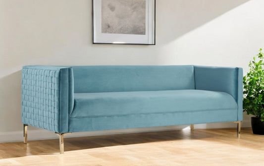 Modway Furniture 83" Teal Blue Velvet Sofa with Gold Legs – Luxurious Comfort, Contemporary Design, and Durability - 488837-HOMEROOTS