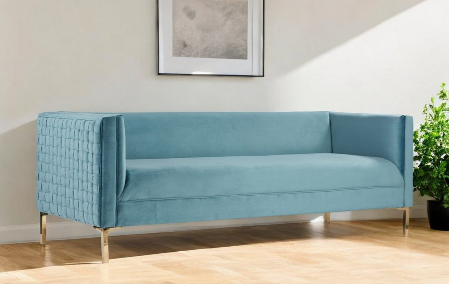 Modway Furniture 83" Teal Blue Velvet Sofa with Gold Legs – Luxurious Comfort, Contemporary Design, and Durability - 488837-HOMEROOTS