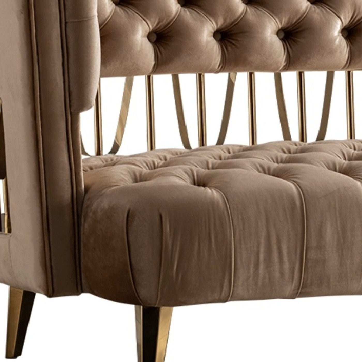 Modway Furniture 84" Beige Velvet Sofa with Luxurious Gold Legs - Contemporary Comfort and Stylish Design for Your Space - 488839-HOMEROOTS