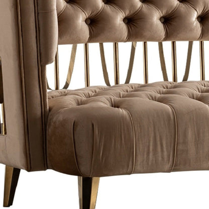 Modway Furniture 84" Beige Velvet Sofa with Luxurious Gold Legs - Contemporary Comfort and Stylish Design for Your Space - 488839-HOMEROOTS