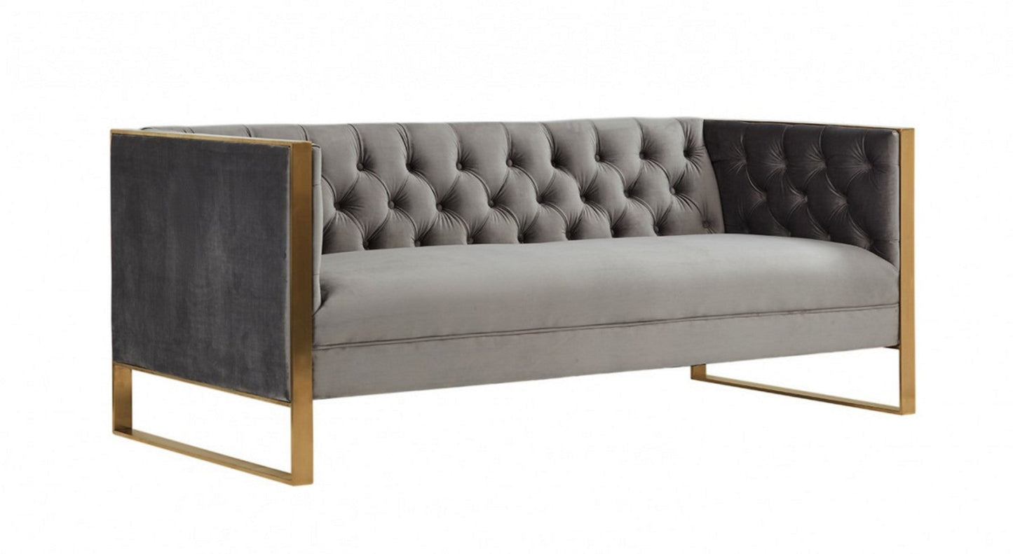 Modway Furniture 75" Gray Velvet Sofa with Elegant Gold Legs - Stylish Comfort, Contemporary Design, and Tufted Detail - 488841-HOMEROOTS
