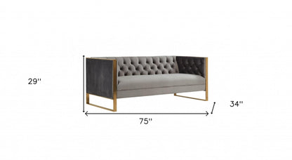 Modway Furniture 75" Gray Velvet Sofa with Elegant Gold Legs - Stylish Comfort, Contemporary Design, and Tufted Detail - 488841-HOMEROOTS