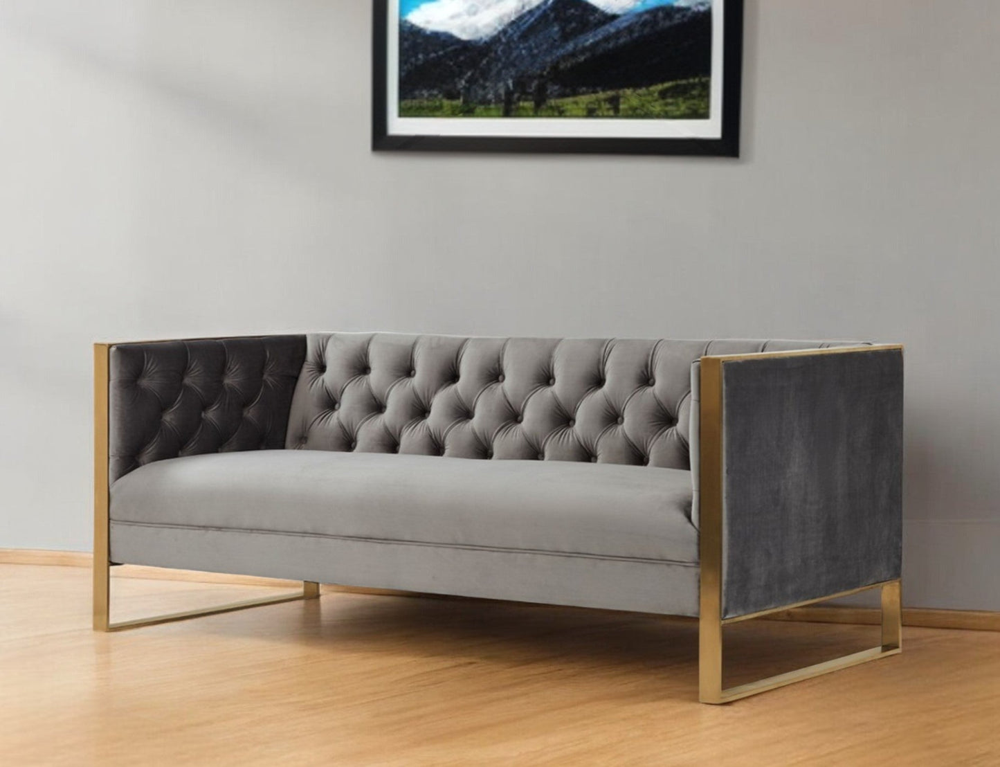 Modway Furniture 75" Gray Velvet Sofa with Elegant Gold Legs - Stylish Comfort, Contemporary Design, and Tufted Detail - 488841-HOMEROOTS