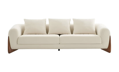 Modway Furniture 100" Cream Fabric Sofa with Stylish Round Arms & Elegant Wood Brown Legs for Cozy Living Spaces - 488842-HOMEROOTS