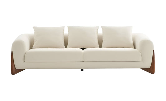 Modway Furniture 100" Cream Fabric Sofa with Stylish Round Arms & Elegant Wood Brown Legs for Cozy Living Spaces - 488842-HOMEROOTS