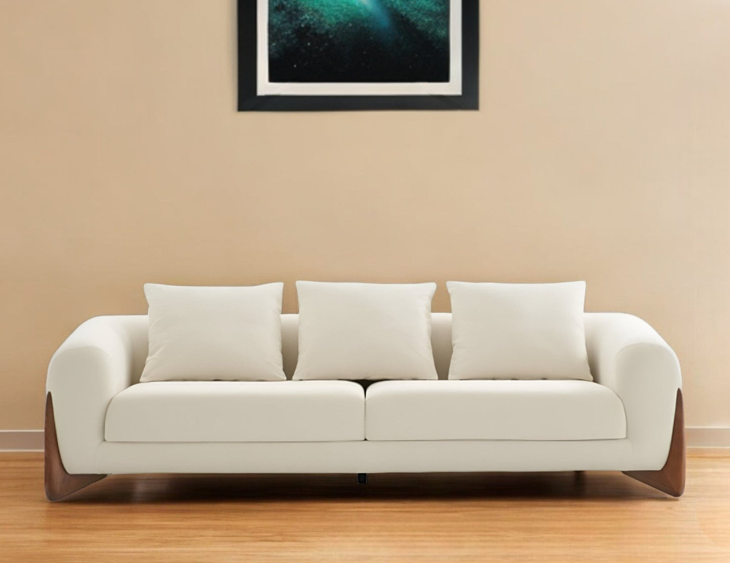 Modway Furniture 100" Cream Fabric Sofa with Stylish Round Arms & Elegant Wood Brown Legs for Cozy Living Spaces - 488842-HOMEROOTS