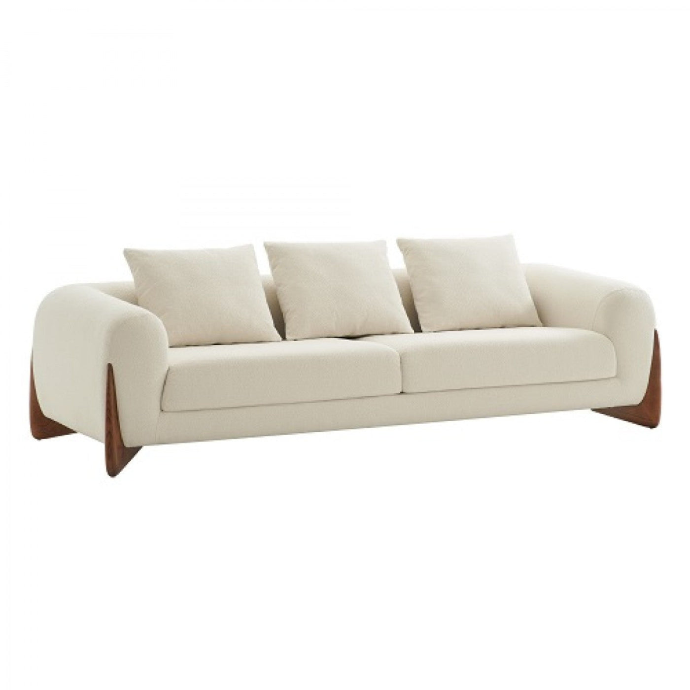 Modway Furniture 100" Cream Fabric Sofa with Stylish Round Arms & Elegant Wood Brown Legs for Cozy Living Spaces - 488842-HOMEROOTS