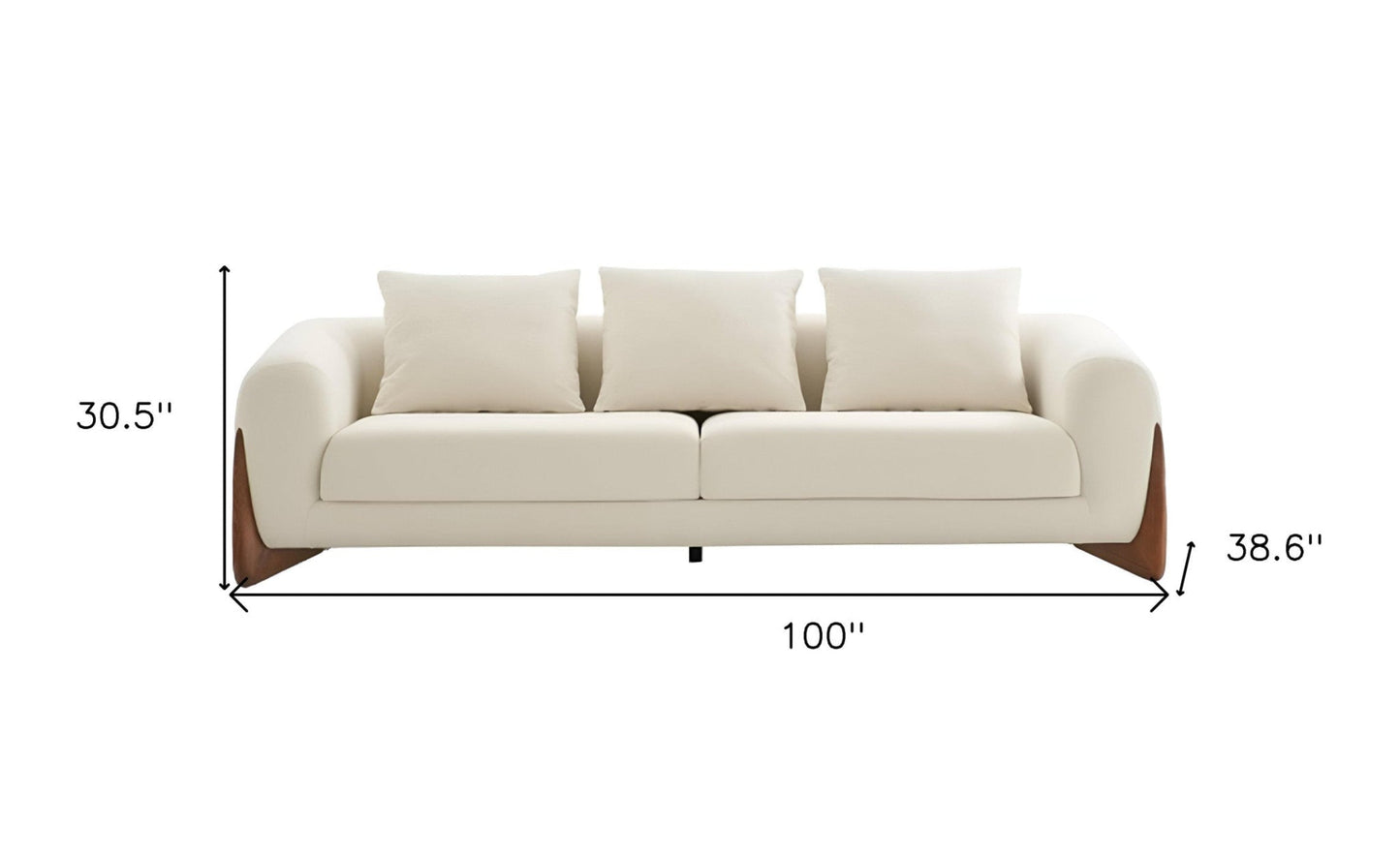 Modway Furniture 100" Cream Fabric Sofa with Stylish Round Arms & Elegant Wood Brown Legs for Cozy Living Spaces - 488842-HOMEROOTS