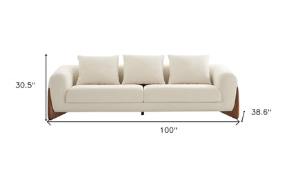 Modway Furniture 100" Cream Fabric Sofa with Stylish Round Arms & Elegant Wood Brown Legs for Cozy Living Spaces - 488842-HOMEROOTS