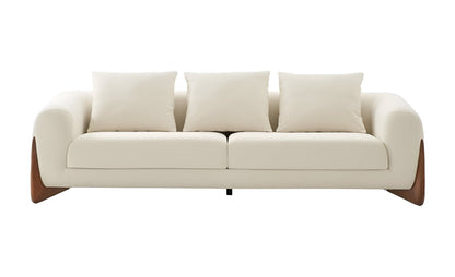 Modway Furniture 100" Cream Fabric Sofa with Stylish Round Arms & Elegant Wood Brown Legs for Cozy Living Spaces - 488842-HOMEROOTS