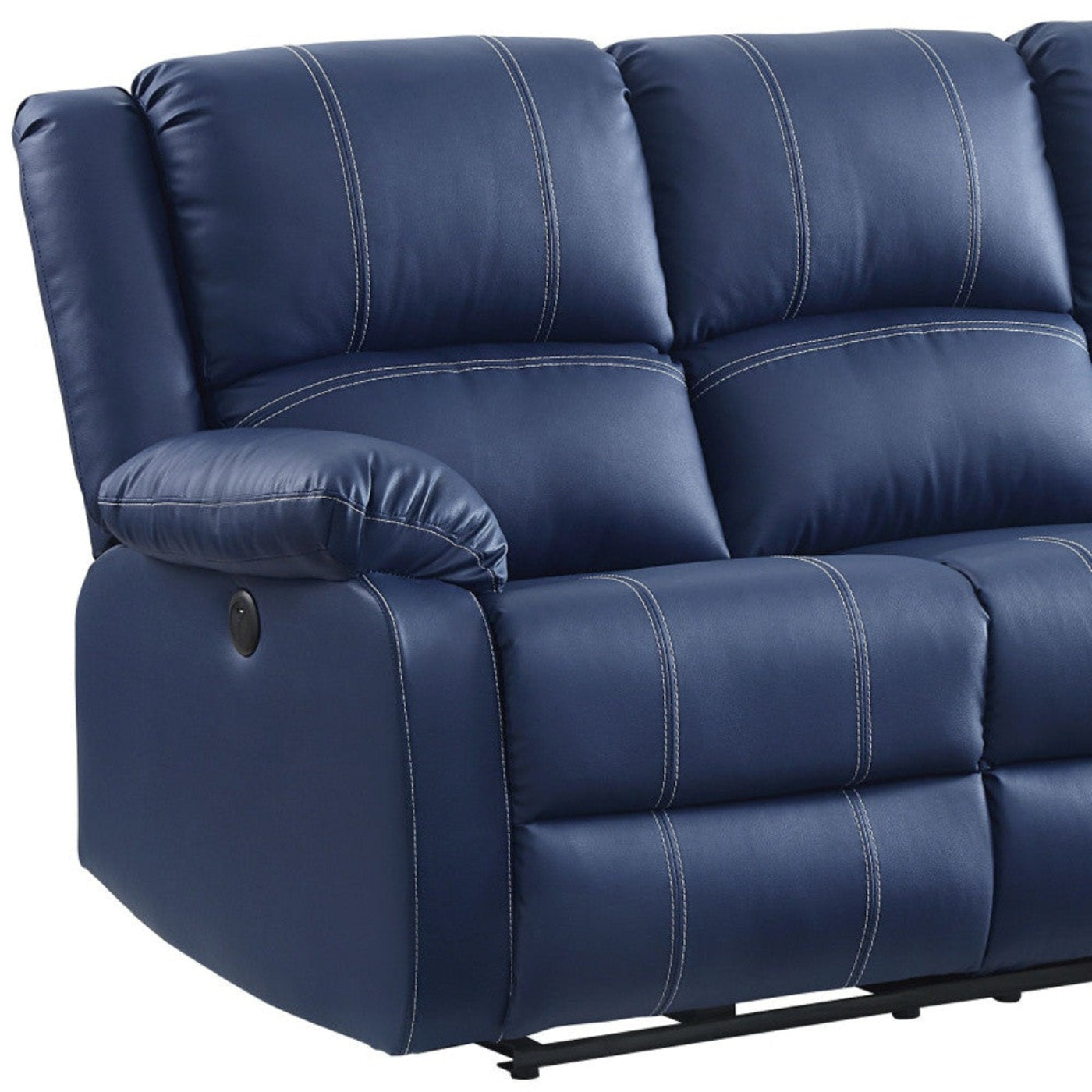 Modway Furniture 81" Blue Faux Leather Reclining Sofa with USB, Stylish Black Legs, Comfort & Support for Your Space - 491002-HOMEROOTS
