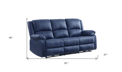 Modway Furniture 81" Blue Faux Leather Reclining Sofa with USB, Stylish Black Legs, Comfort & Support for Your Space - 491002-HOMEROOTS