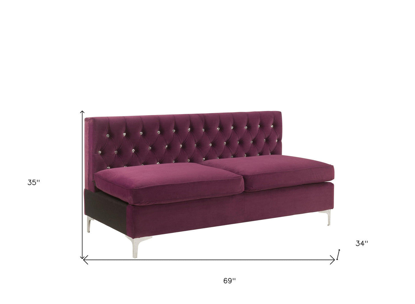 Modway Furniture 69" Burgundy Velvet Modular Sofa with Silver Legs - Modern Armless Design for Stylish Comfort - 491026-HOMEROOTS