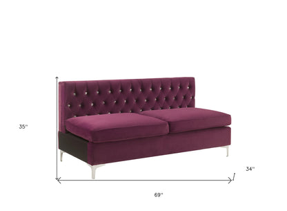 Modway Furniture 69" Burgundy Velvet Modular Sofa with Silver Legs - Modern Armless Design for Stylish Comfort - 491026-HOMEROOTS