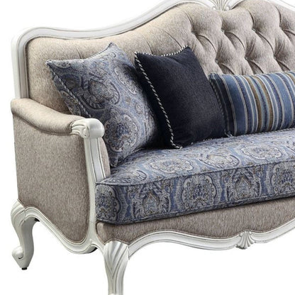 Modway Furniture 88" Cream Linen Damask Sofa with White Legs & Toss Pillows - Stylish Comfort for Any Living Room - 491311-HOMEROOTS