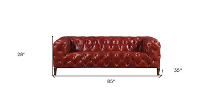 Modway Furniture 85" Merlot Top Grain Leather Sofa - Luxurious Comfort with Black Legs & Contemporary Design - 491317-HOMEROOTS