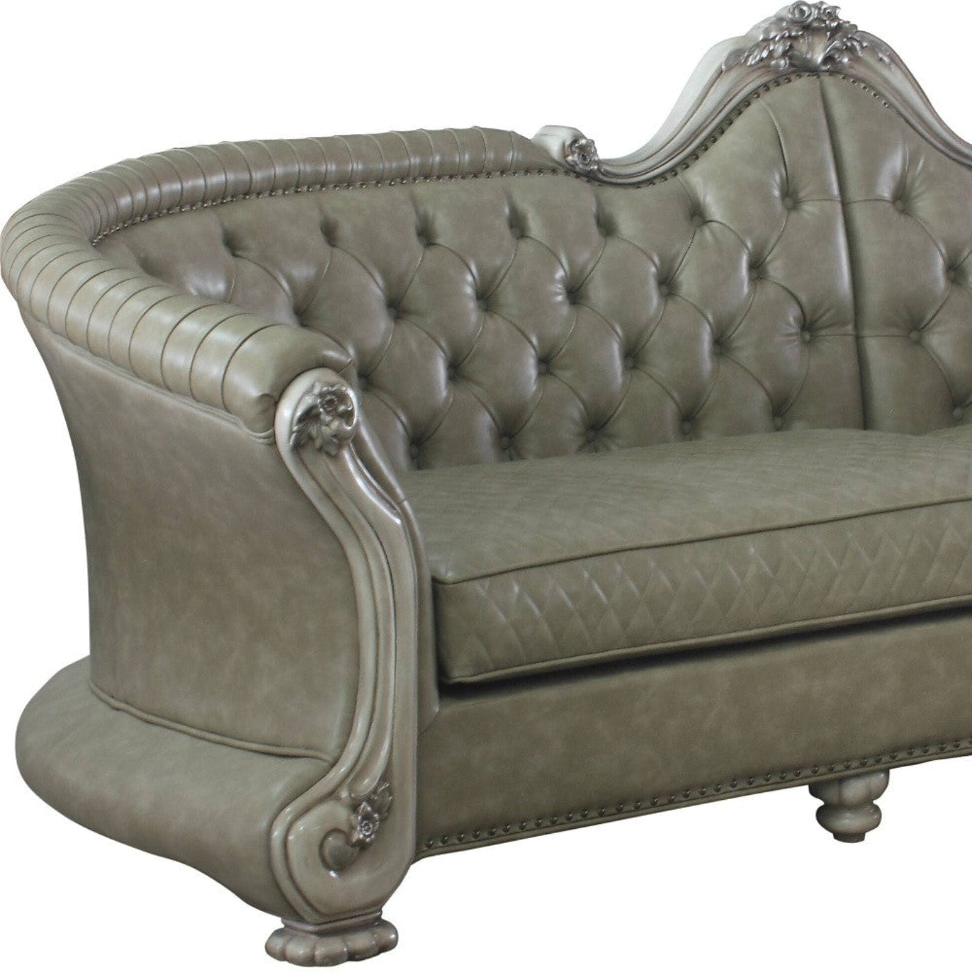 Modway Furniture 113" Bone Faux Leather Sofa with Toss Pillows, White Legs, Nailhead Trim & Elegant Design - 491333-HOMEROOTS