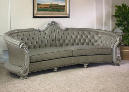 Modway Furniture 113" Bone Faux Leather Sofa with Toss Pillows, White Legs, Nailhead Trim & Elegant Design - 491333-HOMEROOTS