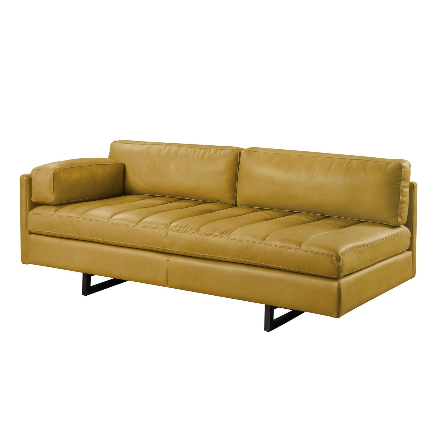 Modway Furniture 74" Mustard Top Grain Leather Sofa with Black Legs - Luxuriously Comfortable & Modern Design Piece - 491347-HOMEROOTS