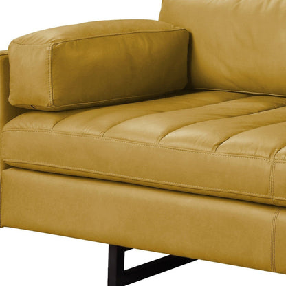 Modway Furniture 74" Mustard Top Grain Leather Sofa with Black Legs - Luxuriously Comfortable & Modern Design Piece - 491347-HOMEROOTS