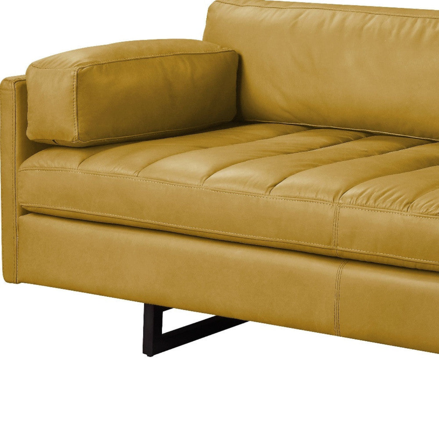 Modway Furniture 74" Mustard Top Grain Leather Sofa with Black Legs - Luxuriously Comfortable & Modern Design Piece - 491347-HOMEROOTS
