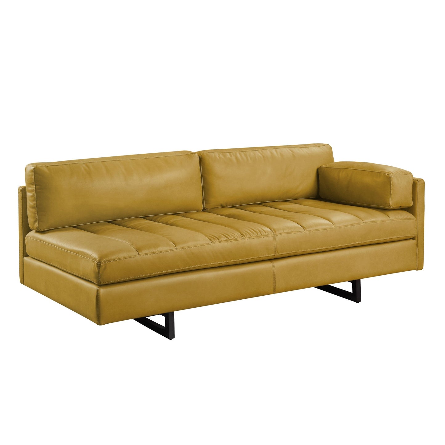 Modway Furniture 74" Mustard Top Grain Leather Sofa with Black Legs - Luxuriously Comfortable & Modern Design Piece - 491347-HOMEROOTS