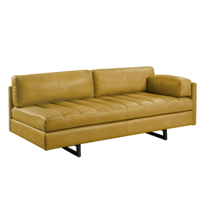 Modway Furniture 74" Mustard Top Grain Leather Sofa with Black Legs - Luxuriously Comfortable & Modern Design Piece - 491347-HOMEROOTS