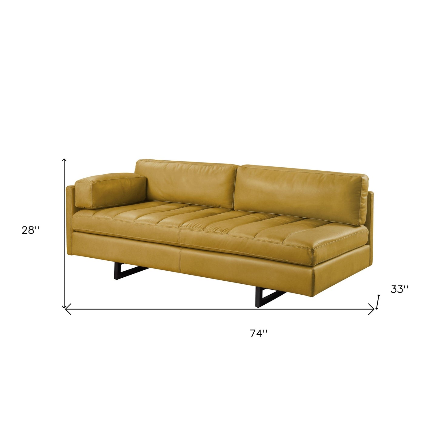 Modway Furniture 74" Mustard Top Grain Leather Sofa with Black Legs - Luxuriously Comfortable & Modern Design Piece - 491347-HOMEROOTS