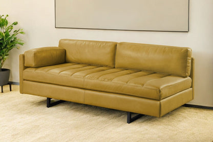 Modway Furniture 74" Mustard Top Grain Leather Sofa with Black Legs - Luxuriously Comfortable & Modern Design Piece - 491347-HOMEROOTS