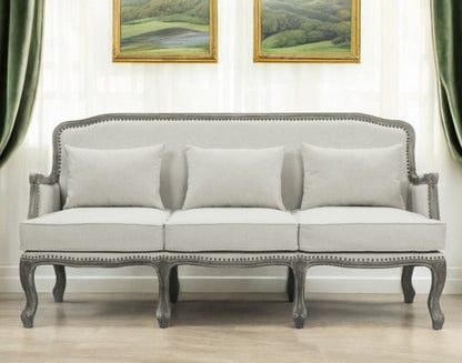Modway Furniture 76" Cream Linen Sofa with Elegant Brown Legs, Nailhead Trim & Comfortable Support for Your Home - 491352-HOMEROOTS