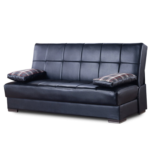 Modway Furniture 75" Dark Brown Faux Leather Sleeper Sofa with Toss Pillows for Modern Living Room Style - 518147-HOMEROOTS