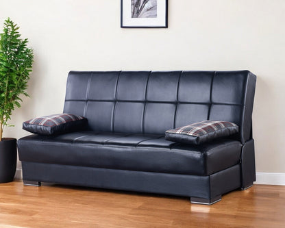 Modway Furniture 75" Dark Brown Faux Leather Sleeper Sofa with Toss Pillows for Modern Living Room Style - 518147-HOMEROOTS