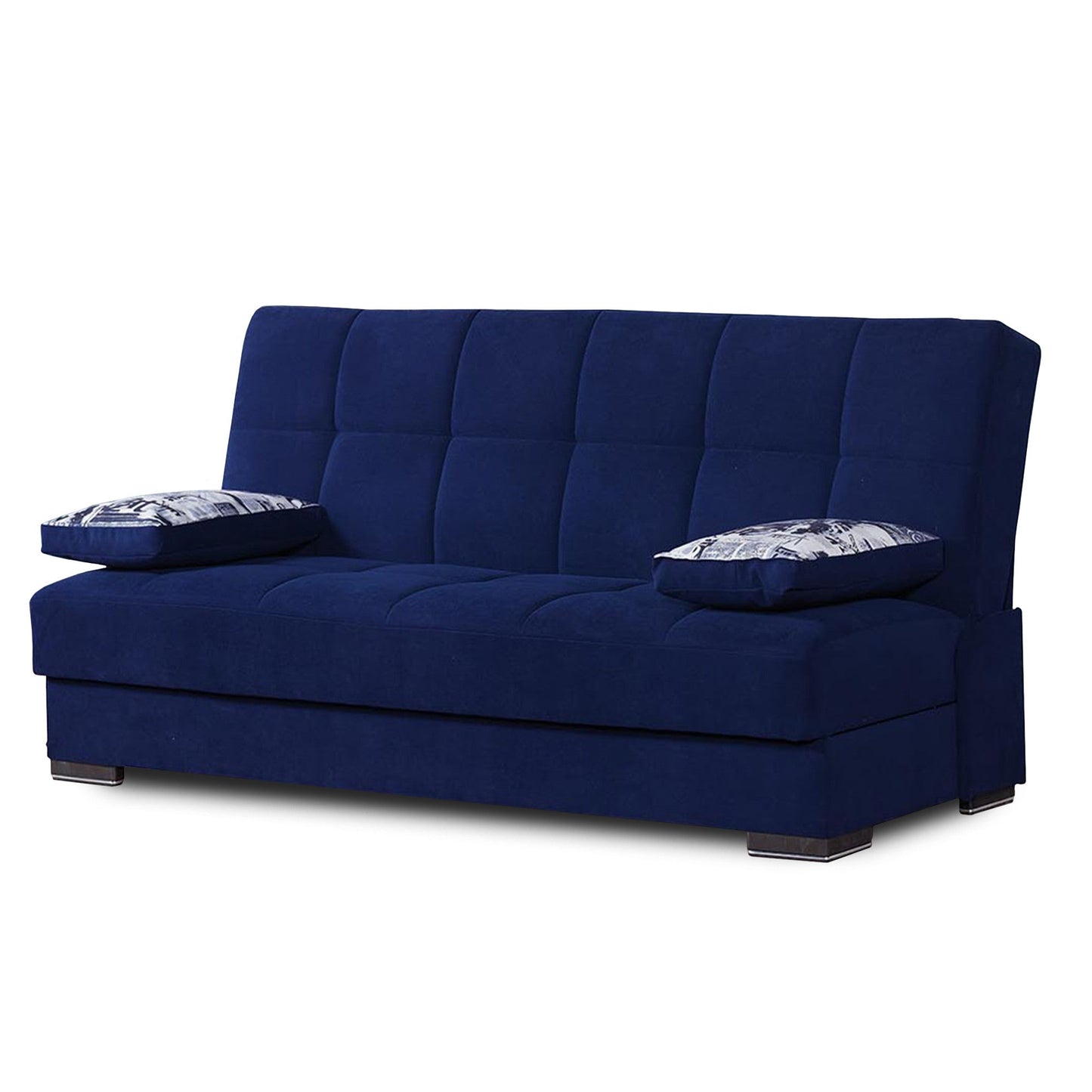 Modway Furniture 75" Navy Blue Chenille Sleeper Sofa with Stylish Brown Legs & Toss Pillows - Modern Comfort Piece - 518148-HOMEROOTS