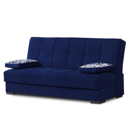 Modway Furniture 75" Navy Blue Chenille Sleeper Sofa with Stylish Brown Legs & Toss Pillows - Modern Comfort Piece - 518148-HOMEROOTS