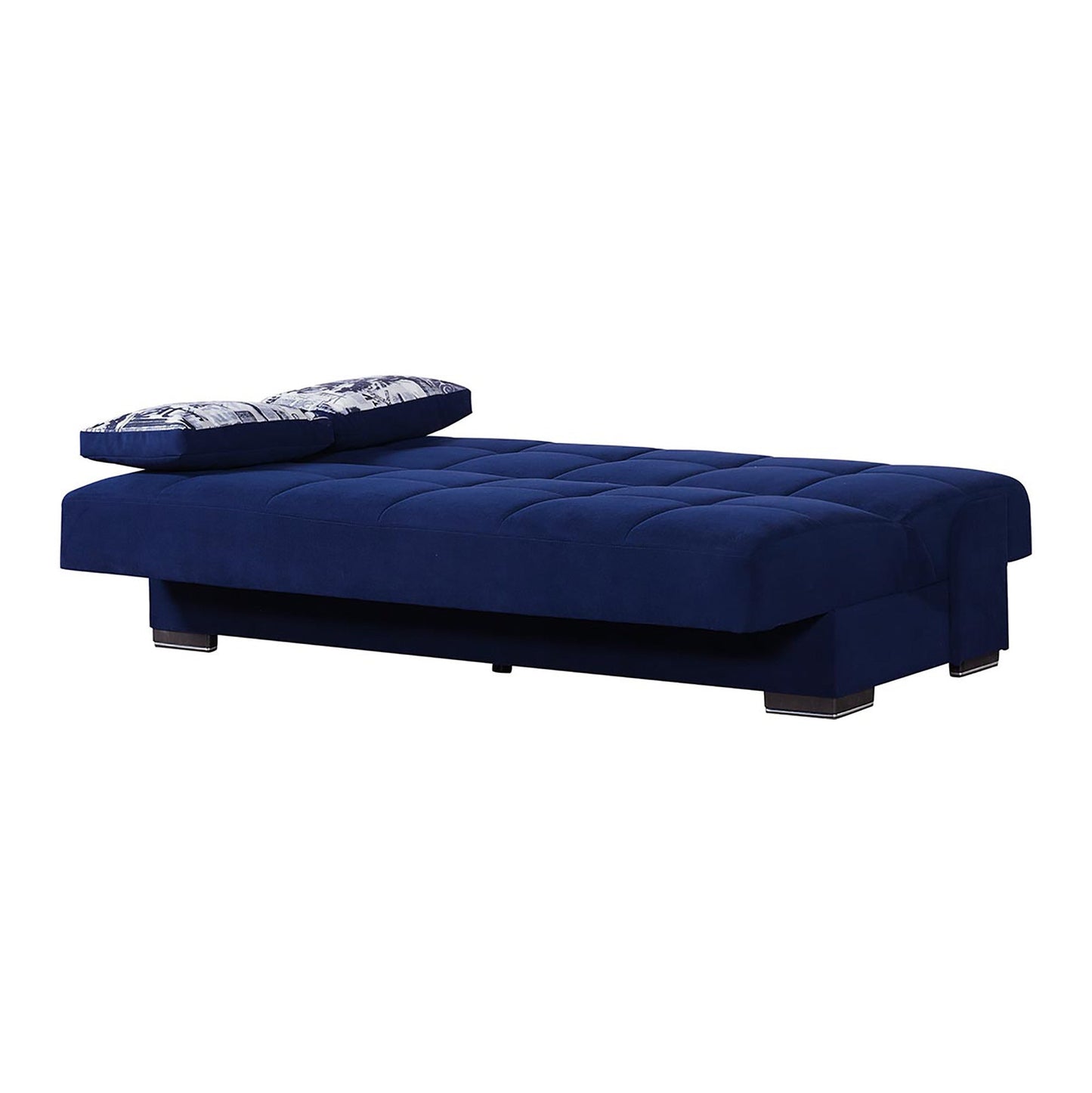 Modway Furniture 75" Navy Blue Chenille Sleeper Sofa with Stylish Brown Legs & Toss Pillows - Modern Comfort Piece - 518148-HOMEROOTS