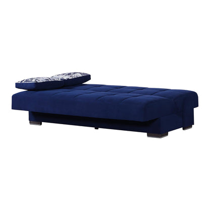 Modway Furniture 75" Navy Blue Chenille Sleeper Sofa with Stylish Brown Legs & Toss Pillows - Modern Comfort Piece - 518148-HOMEROOTS