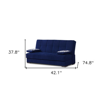 Modway Furniture 75" Navy Blue Chenille Sleeper Sofa with Stylish Brown Legs & Toss Pillows - Modern Comfort Piece - 518148-HOMEROOTS