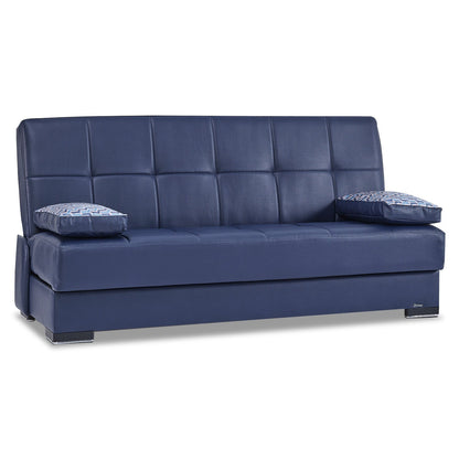 Modway Furniture 75" Blue Faux Leather Convertible Futon Sofa with Toss Pillows - Modern Design & Comfort Guaranteed - 518149-HOMEROOTS