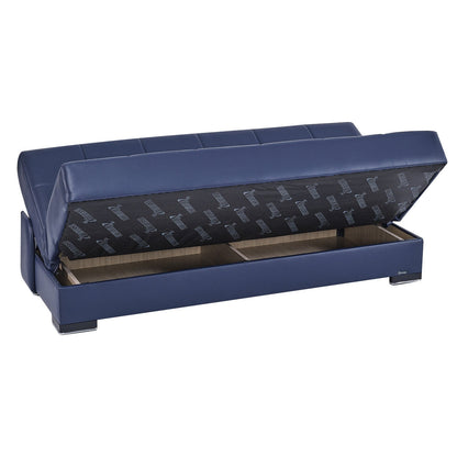 Modway Furniture 75" Blue Faux Leather Convertible Futon Sofa with Toss Pillows - Modern Design & Comfort Guaranteed - 518149-HOMEROOTS