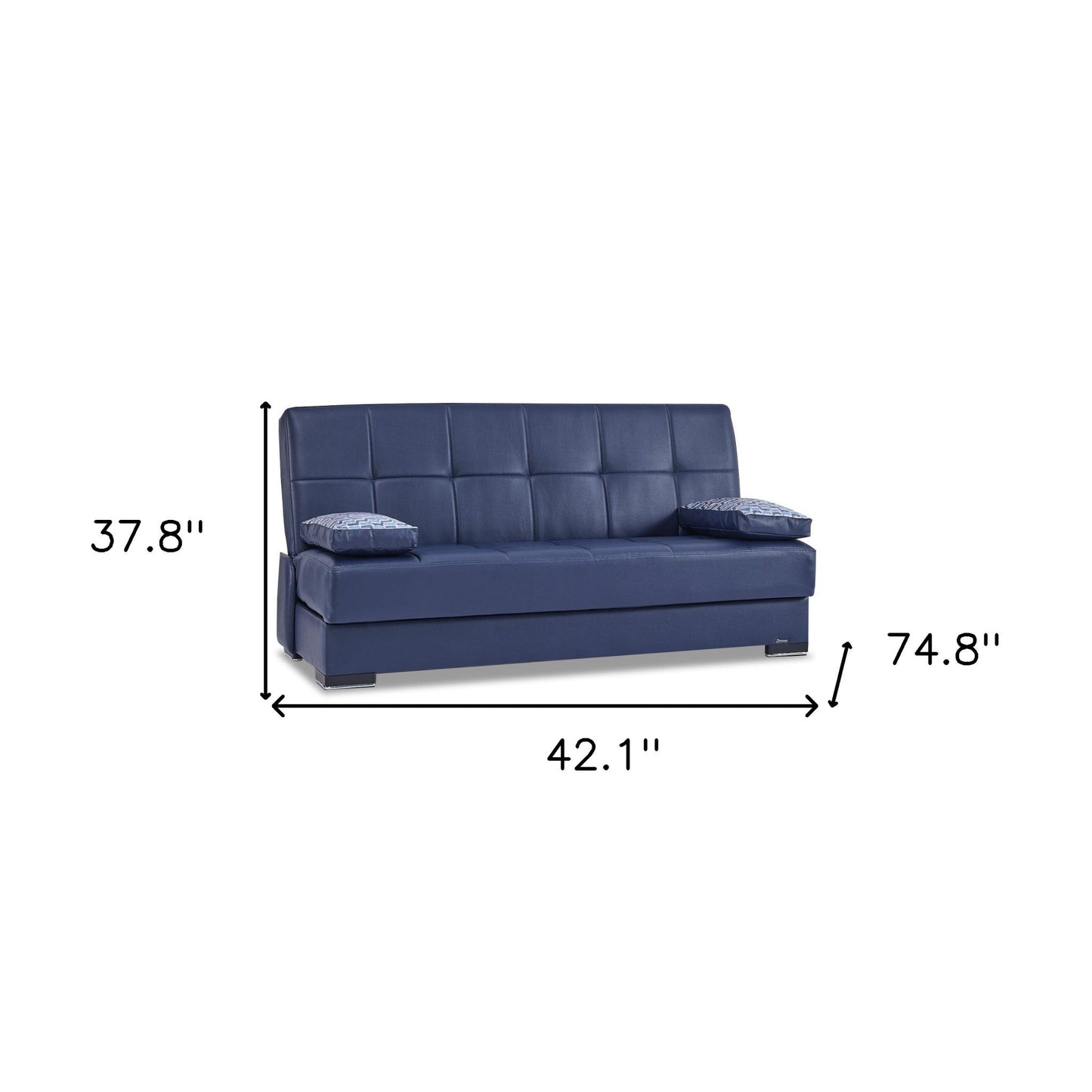 Modway Furniture 75" Blue Faux Leather Convertible Futon Sofa with Toss Pillows - Modern Design & Comfort Guaranteed - 518149-HOMEROOTS