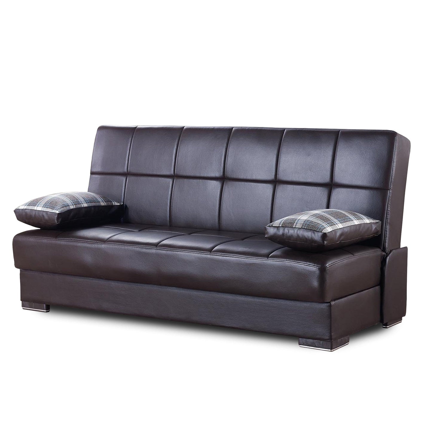 Modway Furniture 75" Dark Brown Faux Leather Sleeper Sofa with Toss Pillows - Modern Comfort & Style for Any Room - 518151-HOMEROOTS