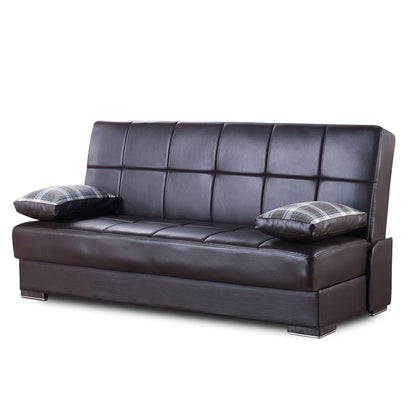 Modway Furniture 75" Dark Brown Faux Leather Sleeper Sofa with Toss Pillows - Modern Comfort & Style for Any Room - 518151-HOMEROOTS