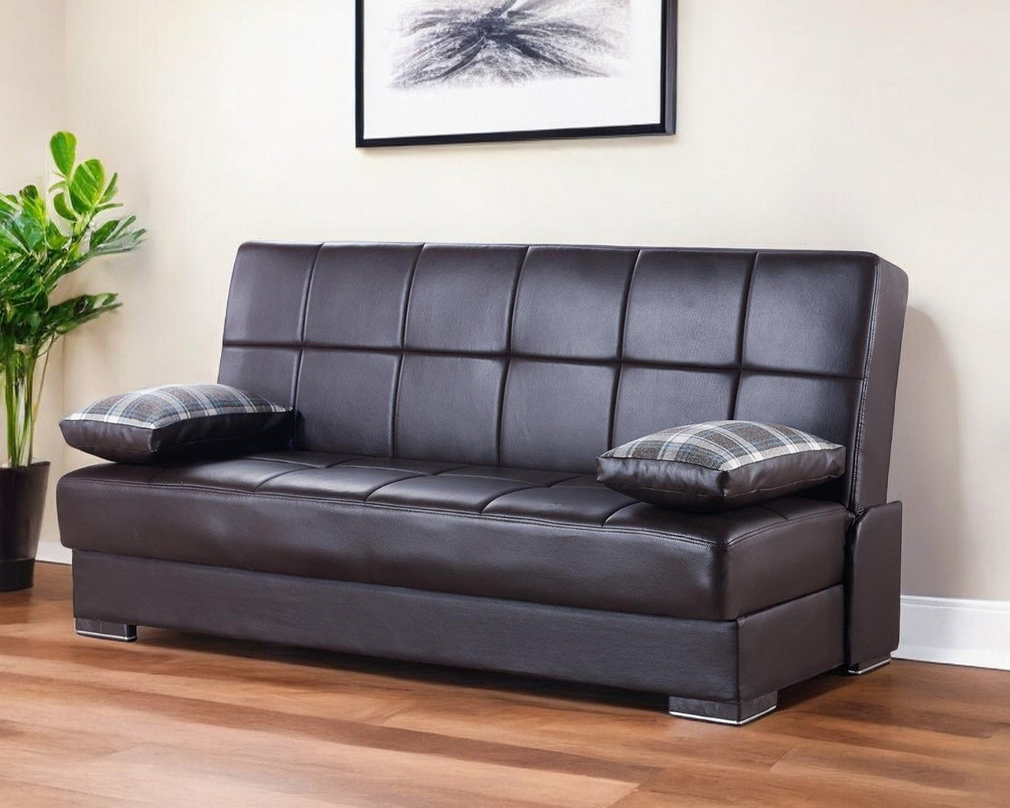 Modway Furniture 75" Dark Brown Faux Leather Sleeper Sofa with Toss Pillows - Modern Comfort & Style for Any Room - 518151-HOMEROOTS