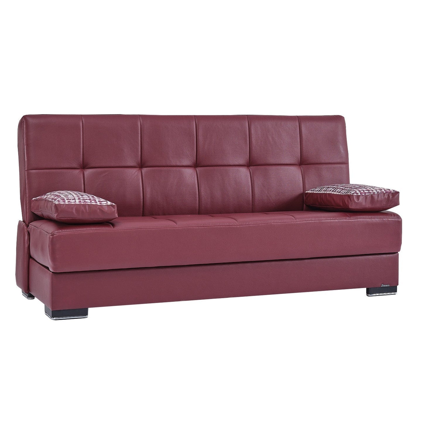 Modway Furniture 75" Burgundy Faux Leather Convertible Futon Sleeper Sofa with Chic Toss Pillows & Modern Design - 518153-HOMEROOTS