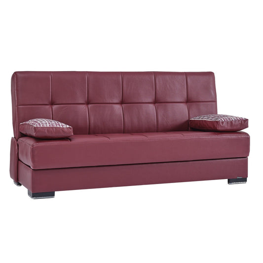 Modway Furniture 75" Burgundy Faux Leather Convertible Futon Sleeper Sofa with Chic Toss Pillows & Modern Design - 518153-HOMEROOTS