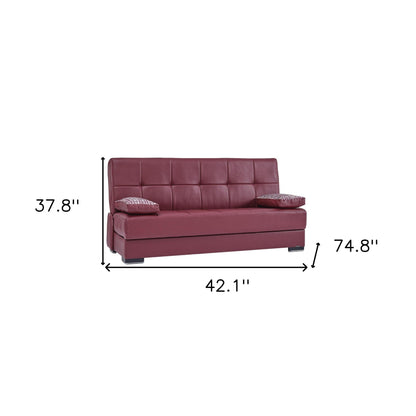 Modway Furniture 75" Burgundy Faux Leather Convertible Futon Sleeper Sofa with Chic Toss Pillows & Modern Design - 518153-HOMEROOTS